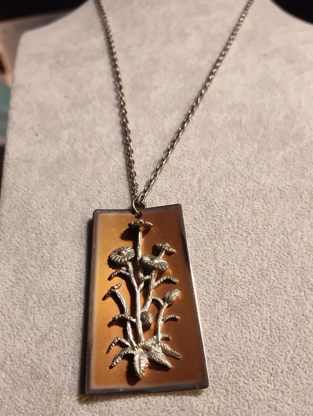 Circa 1970 Jean-Luc Morin Brutalist Pendant Silverwork Necklace 23" & 3" Pendant